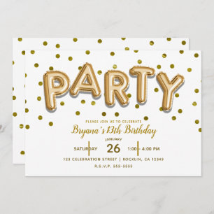 PARTY Gold Balloons & Confetti Birthday ANY COLOR Invitation