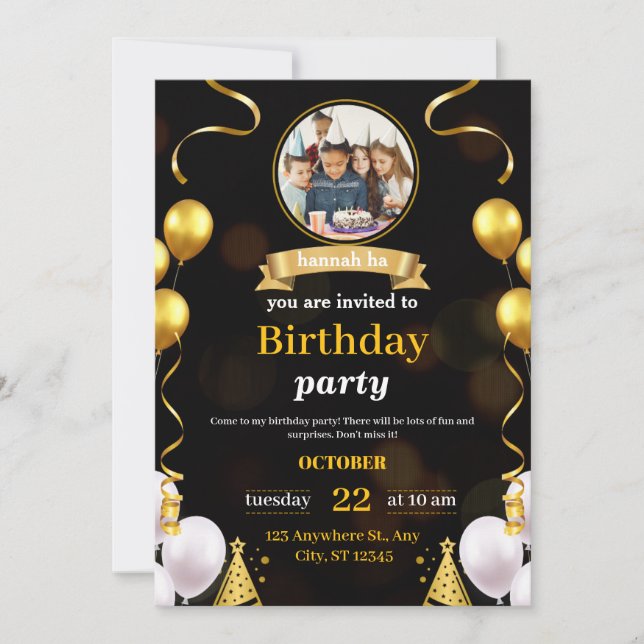 party gold invitation birthday (Front)