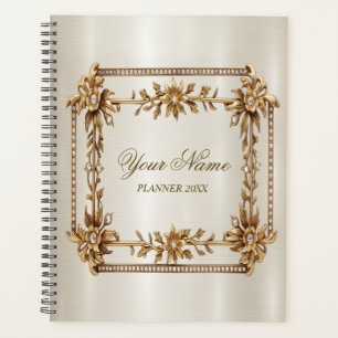 Party Gold Ornate Rectangle Dimond Flowers Shiny Planner