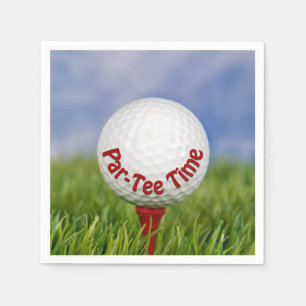 Party Golf Ball on Red Tee Napkin