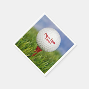 party golf ball on red tee napkin