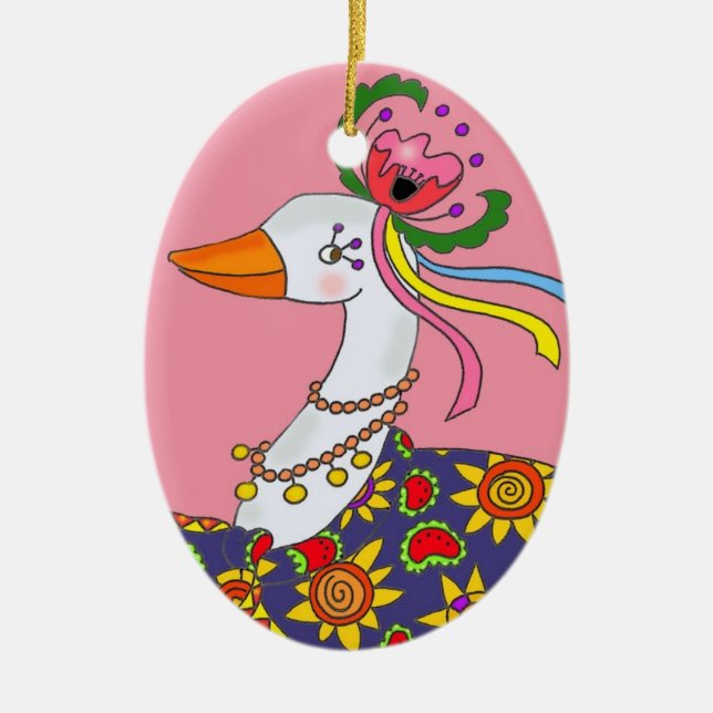 Party Goose Ukrainian Folk Art Ceramic Tree Decoration (Front)