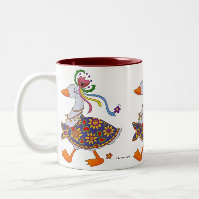 Party Goose Ukrainian Folk Art Two-Tone Coffee Mug (Left)