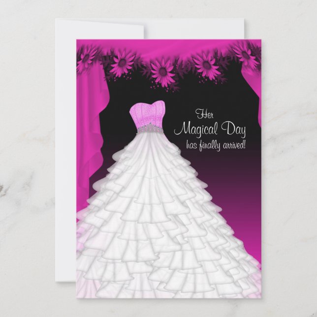 Party Gown Fuchsia Hot Pink Daisy Quinceanera Invitation (Front)