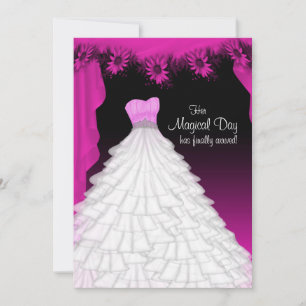 Party Gown Fuchsia Hot Pink Daisy Quinceanera Invitation