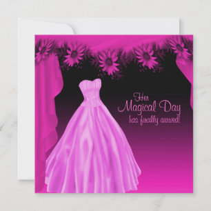 Party Gown Fuchsia Hot Pink Quinceanera Invitation