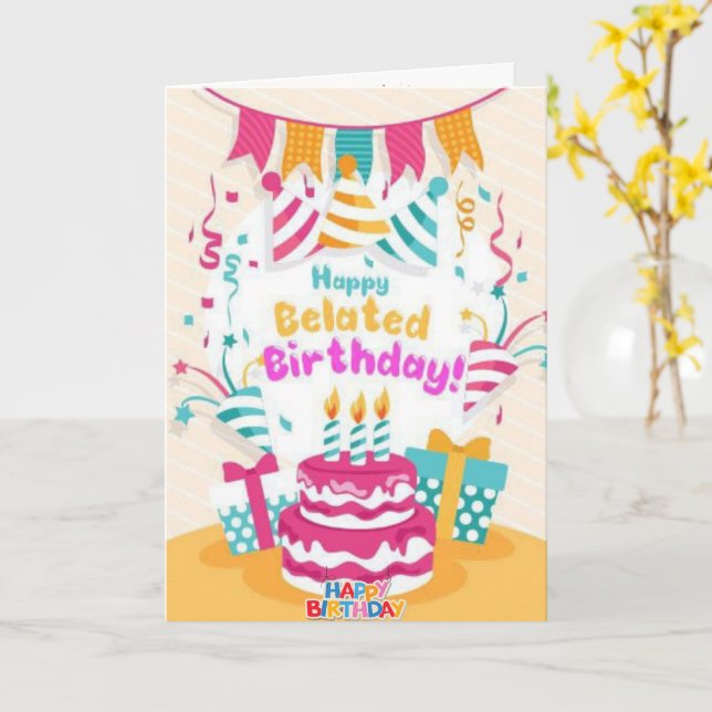 Party Happy Belated Birthday Greeting Card (Yellow Flower)