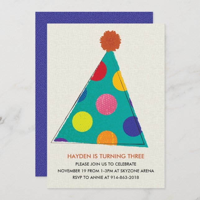 Party Hat Birthday Invitation, Card (Front/Back)