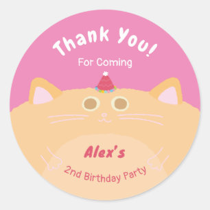 Party Hat Cat Birthday Pink Thank You Classic Round Sticker