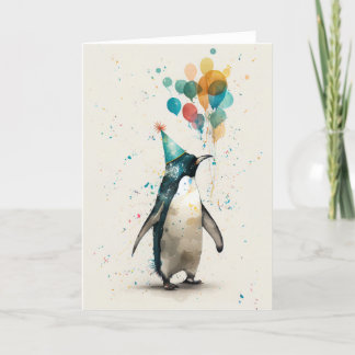 Party Hat Penguin Folded Greeting Card