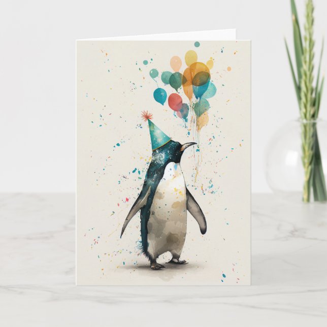Party Hat Penguin Greeting Card (Front)