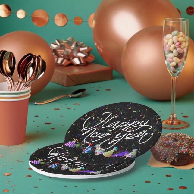 Party Hats and Confetti New Years Paper Plate (Multi)