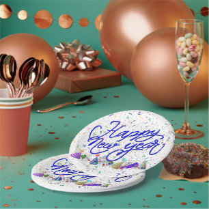 Party Hats and Confetti New Years Paper Plate
