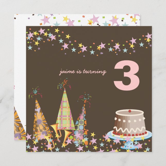 Party hats, Children Birthday Party Invitation (Front/Back)