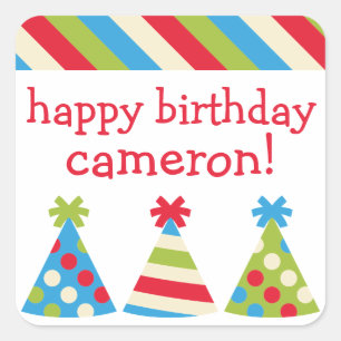 Party Hats Personalised Birthday Stickers