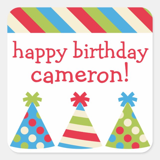 Party Hats Personalised Birthday Stickers (Front)
