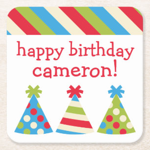 Party Hats Personalised Paper Coasters