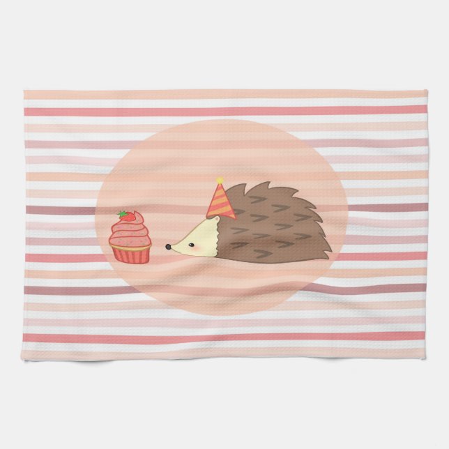Party Hedgehog and Cupcake Tea Towel (Horizontal)