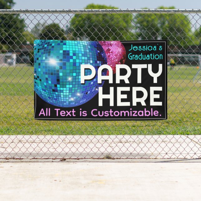 Party Here. Customisable. Disco Ball Announcement  Banner (Insitu)