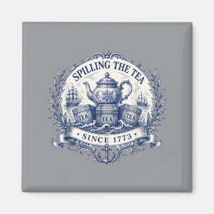 Party History Pun Blue Toile Spilling The Tea Magnet