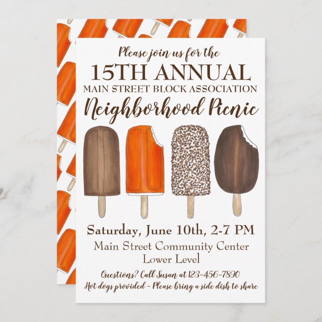 Party Ice Cream Social Birthday Popsicle Picnic Invitation (Front/Back)