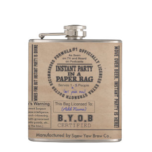 Party In A Paper Bag Customisable Hip Flask