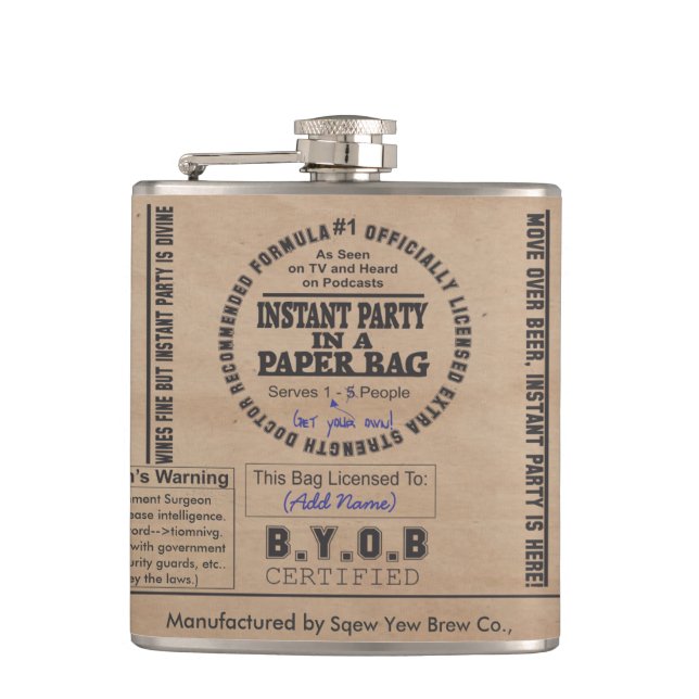 Party In A Paper Bag Customisable Hip Flask (Front)