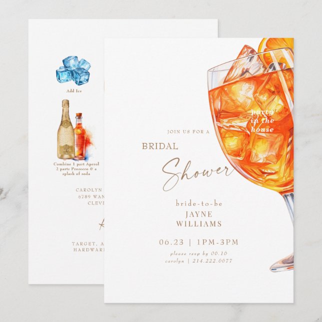 Party in the House Aperol Spritz Bridal Shower Invitation (Front/Back)