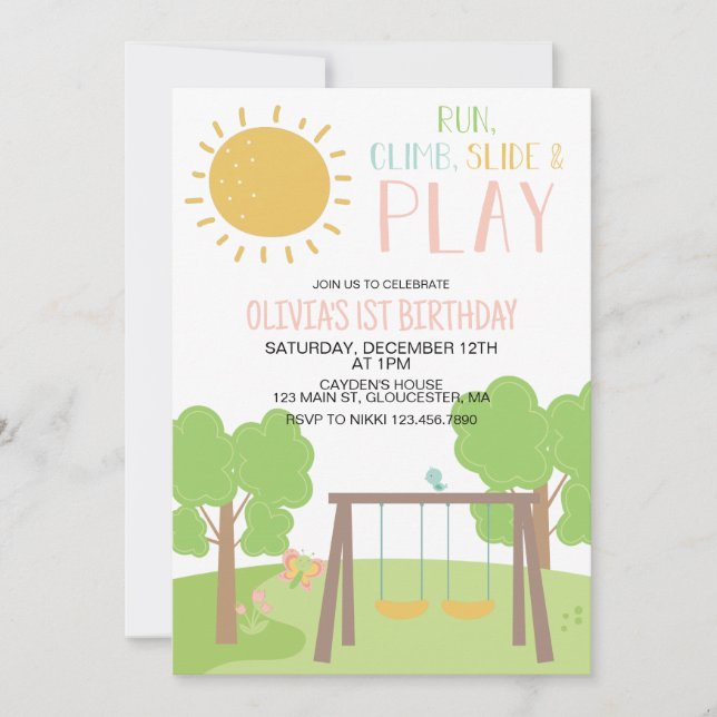 Party in the Park Playground Birthday Invitation (Front)
