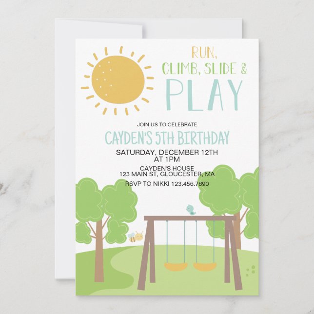 Party in the Park Playground Birthday Invitation (Front)