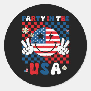 Party In The Usa 4th Of July American Flag Smile F Classic Round Sticker