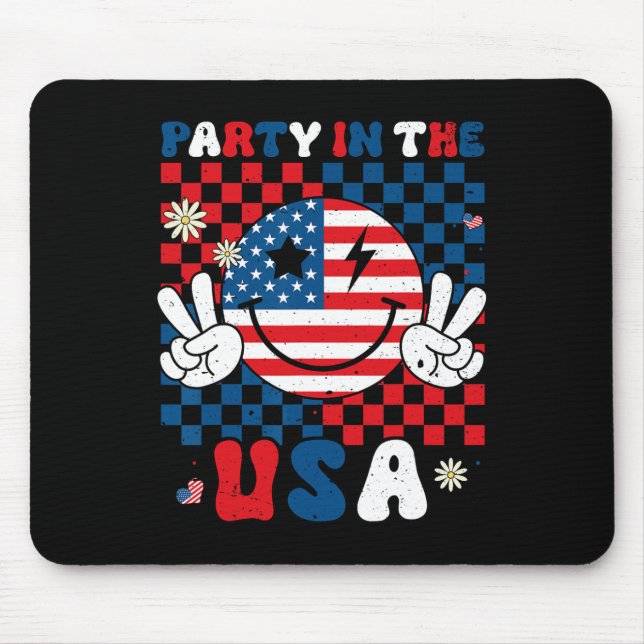 Party In The Usa 4th Of July American Flag Smile F Mouse Mat (Front)