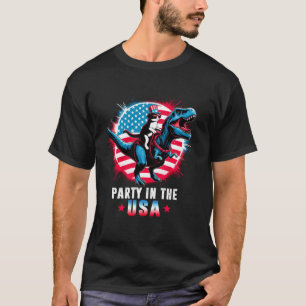 Party In The USA 4th Of July Cat Riding T Rex Dino T-Shirt