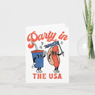 Party In The Usa 4th Of July Cute Soda And Hotdog  Card