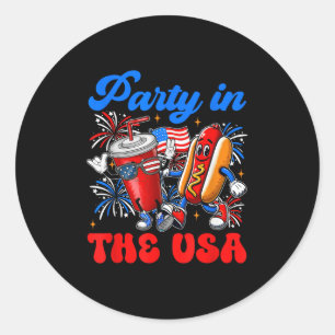 Party In The Usa 4th Of July Cute Soda And Hotdog  Classic Round Sticker