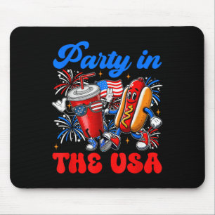 Party In The Usa 4th Of July Cute Soda And Hotdog Mouse Mat