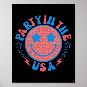 Party In The Usa 4th Of July Preppy Smile Kids Tee Poster