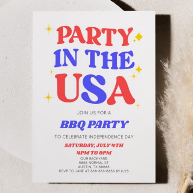 Party In The USA 4th of July Retro BBQ Party Invitation (Creator Uploaded)
