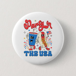 Party In The Usa Cute Soda And Hotdog Patriotic 4t 6 Cm Round Badge