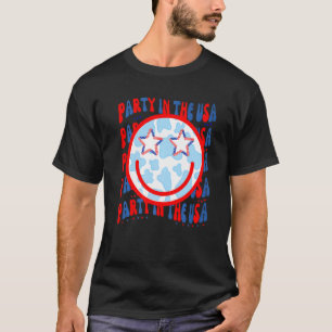 Party In The USA Happy Face Cow Pattern 4th Of Jul T-Shirt