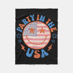 Party In The Usa Happy Face Smile American Flag 4t Fleece Blanket
