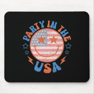 Party In The Usa Happy Face Smile American Flag 4t Mouse Mat