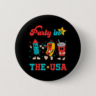 Party In The USA Hot Dog Fireworks American Flag 6 Cm Round Badge