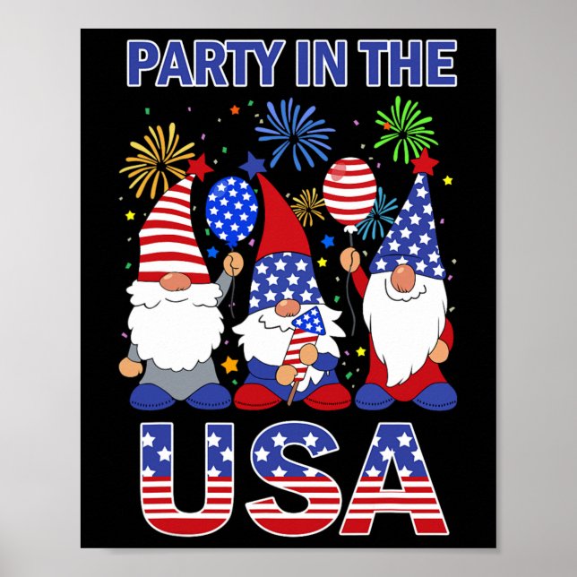 Party In The Usa Patriotic Gnome Flag 4th July Kid Poster (Front)