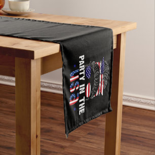 Party In USA Messy Bun 4th July Patriotic Short Table Runner