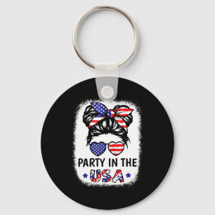 Party In Usa Shirt Girl 4th Of July American Flag Key Ring