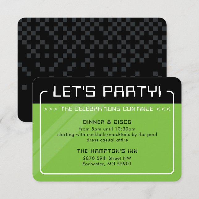 PARTY INFO INSERT modern gamer black green Invitation (Front/Back)