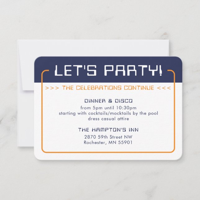 PARTY INFO INSERT modern gaming navy blue orange Invitation (Front)