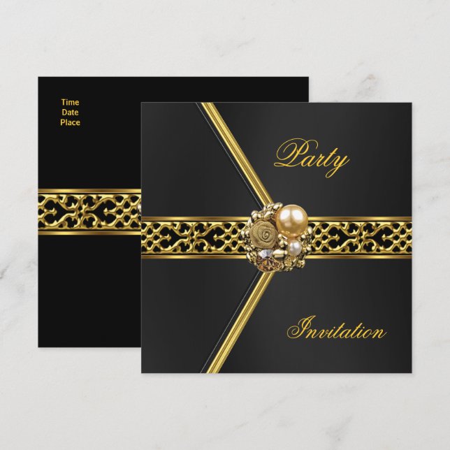 Party Invitation All Occasions Black Velvet Gold (Front/Back)