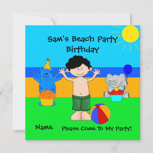 Party Invitation Birthday Beach Boys Children (Front)